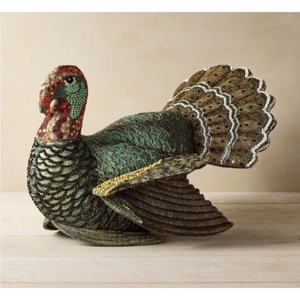 John Derian Target Beaded Fall Turkey Shaped Pillow Thanksgiving Decor 2024 NEW